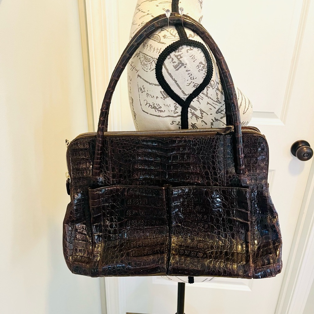 Nancy Gonzalez Brown Crocodile East-West Zip Satchel • 15.5x10.5x5 Luxury